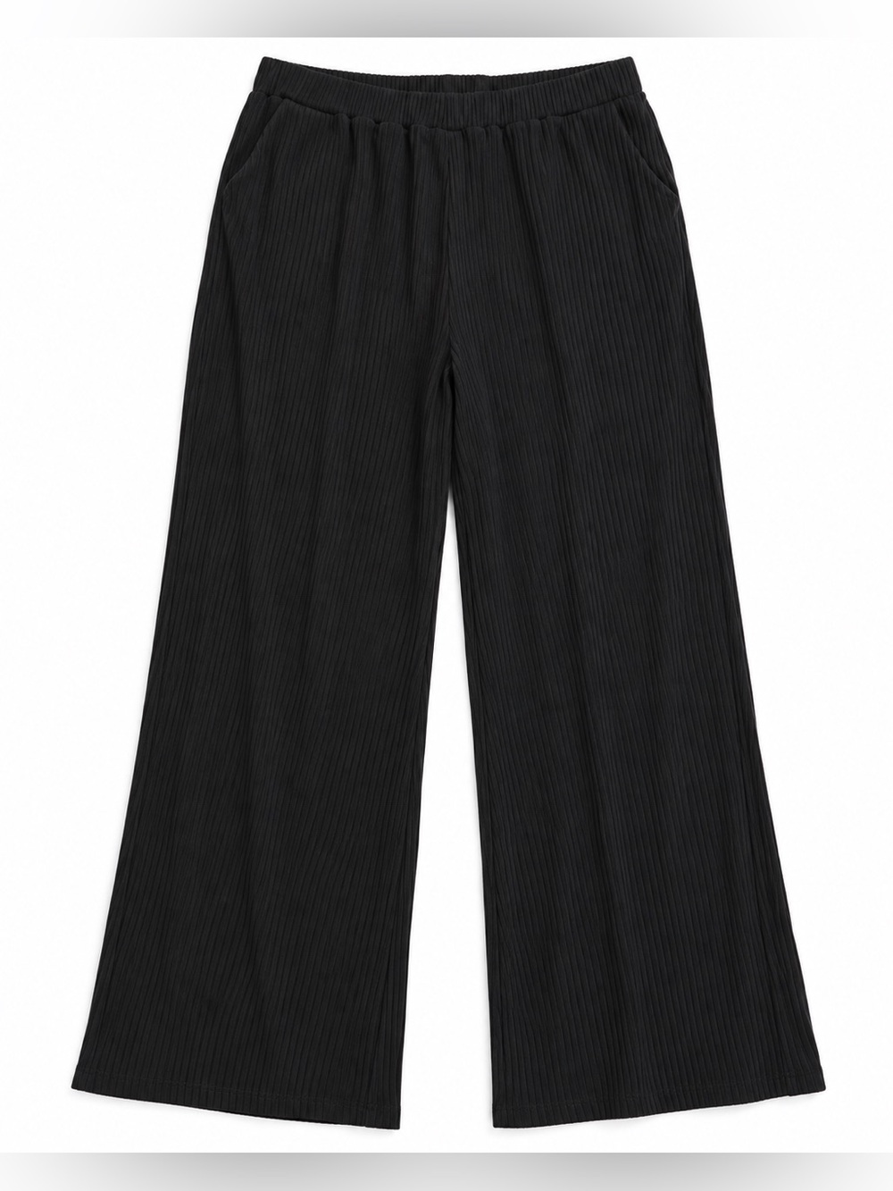 SHEIN Curve 2XL Black Ribbed Wide Leg Pants Pull-On Plus Size Casual Lounge